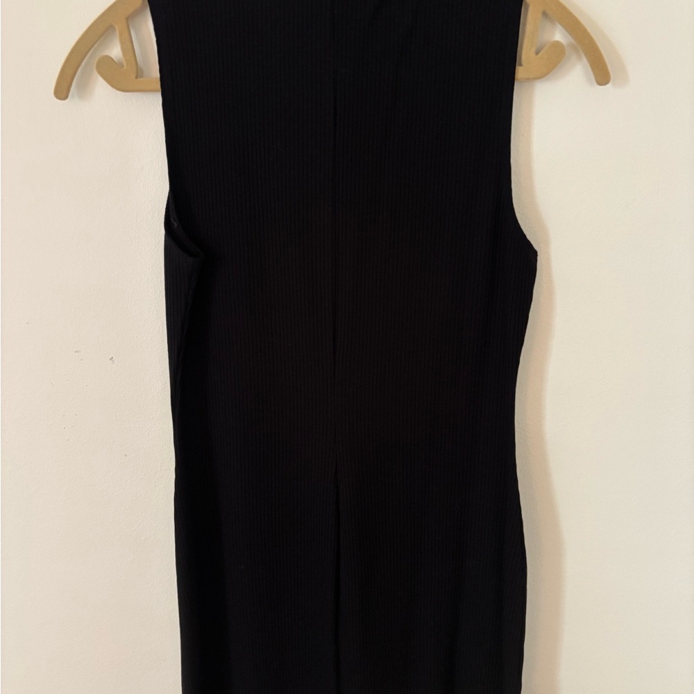 Reformation Black Ribbed Mock-Neck Mini Dress with Side Slit - Picture 3 of 5